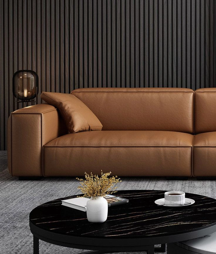 A brown leather sofa best furniture shop in kozhikode